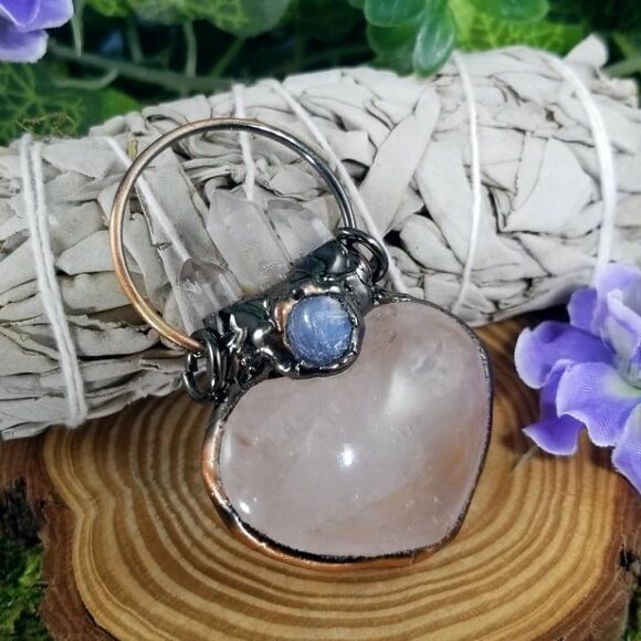 Rose Quartz & Aquamarine Heart Necklace - Picture 2 of 3